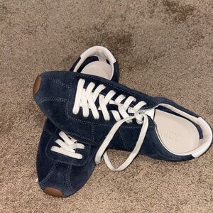 J. Crew Navy Suede Sneakers with Tan Soles